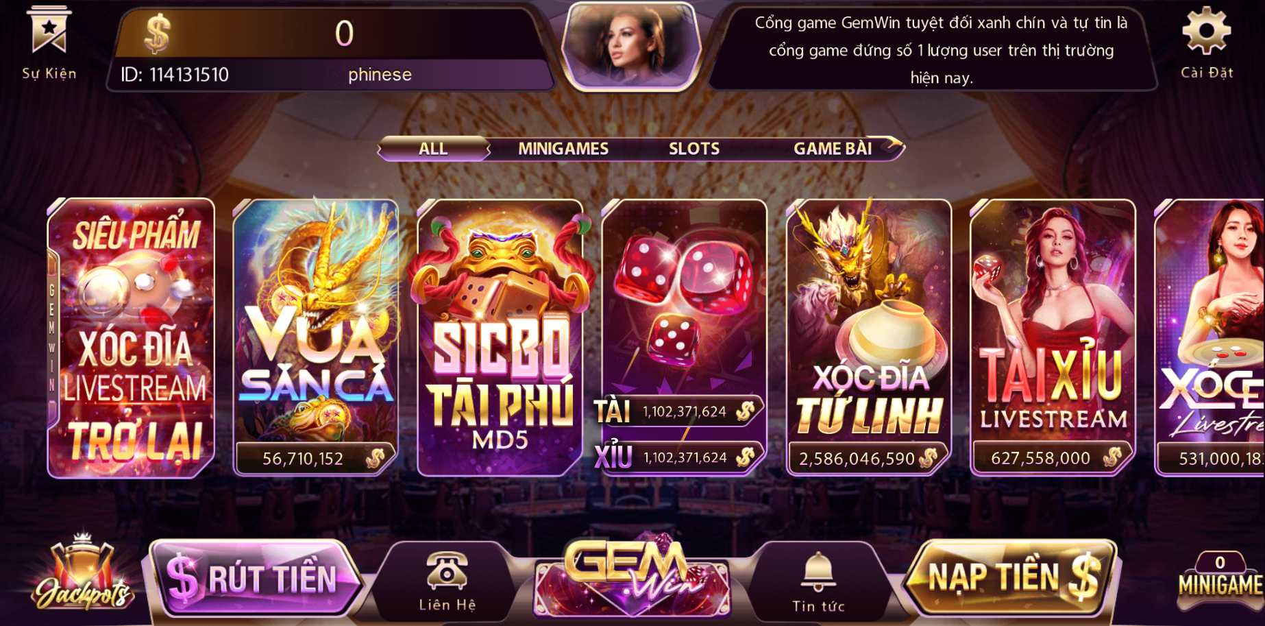 Minigame kim cương tại cổng game Gemwin